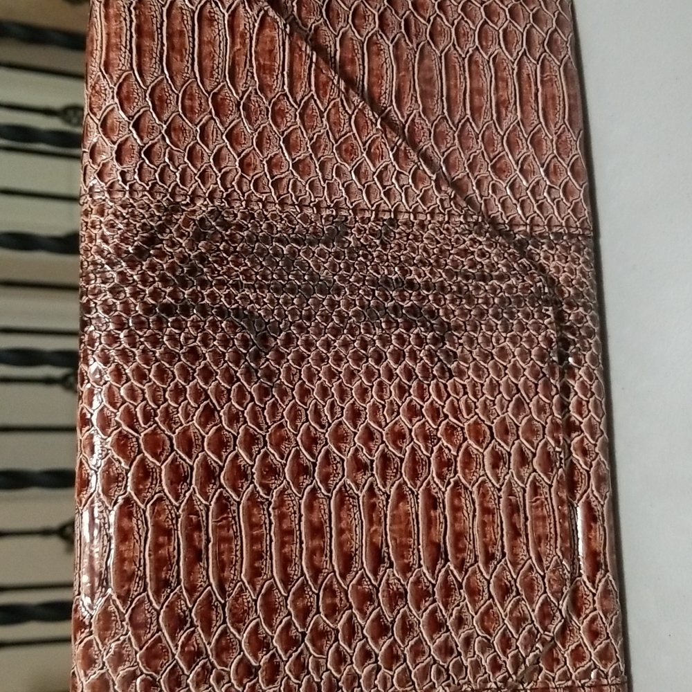 Brown large faux snakeskin pattern envelop clutch!!